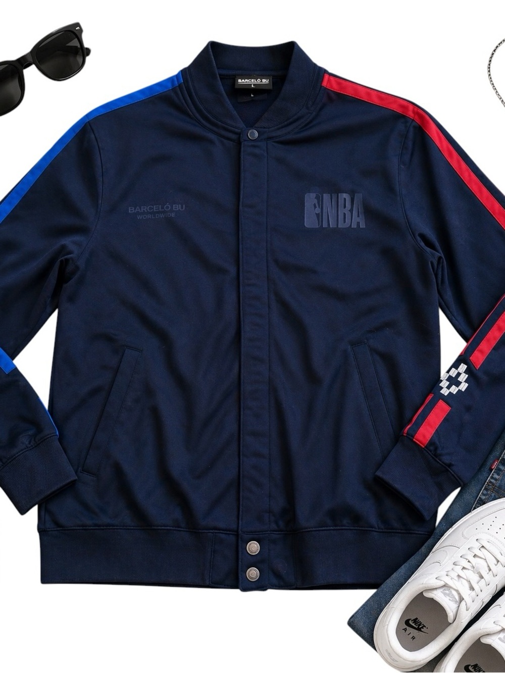 Marcelo Burlon NBA Track Jacket Black Stripe Snap Front Athletic Mens M in GUC